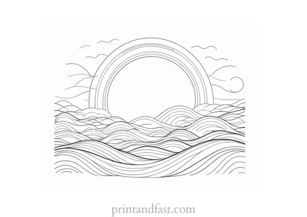 sun coloring page with waves