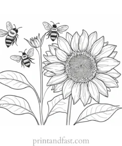 sunflower coloring page with bees