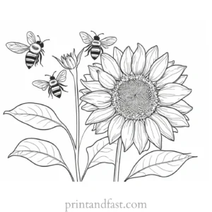 sunflower coloring page with bees