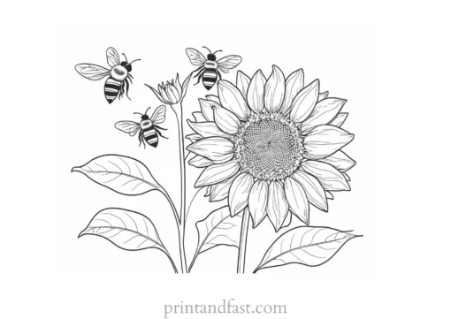 sunflower coloring page with bees