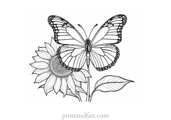 sunflower coloring page with butterfly