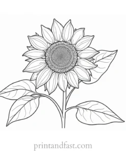 sunflower coloring page with leaves