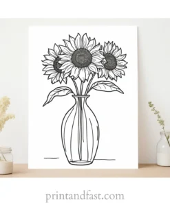 sunflower coloring page with vase