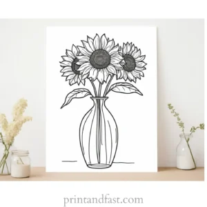 sunflower coloring page with vase