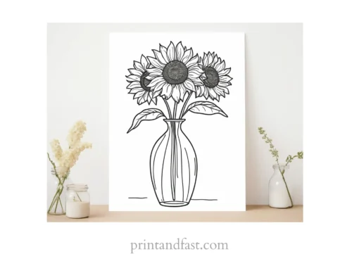 sunflower coloring page with vase