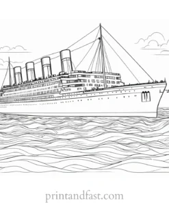 titanic coloring page with sunset 1