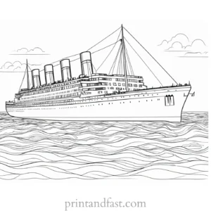 titanic coloring page with sunset 1