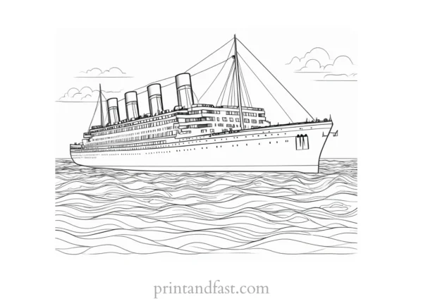 titanic coloring page with sunset 1