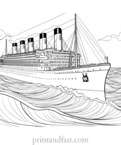 titanic coloring page with waves 1