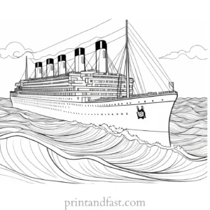 titanic coloring page with waves 1