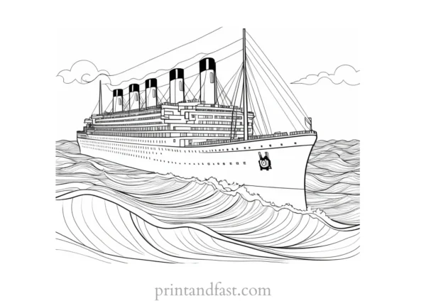 titanic coloring page with waves 1