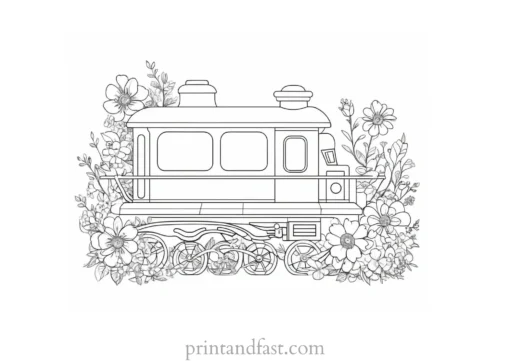 train coloring page with flowers