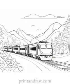 train coloring page with scenery