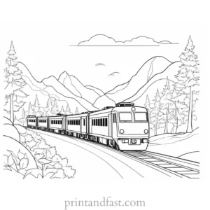 train coloring page with scenery