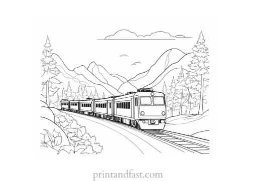 train coloring page with scenery