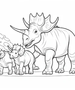 triceratops coloring page with family