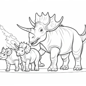 triceratops coloring page with family