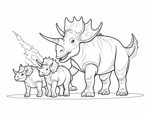 triceratops coloring page with family