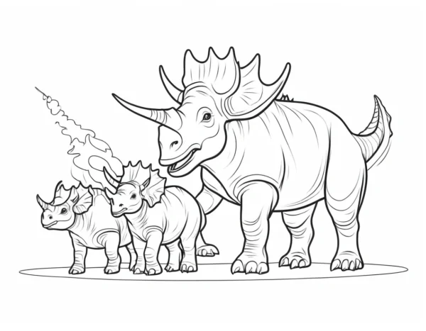 triceratops coloring page with family