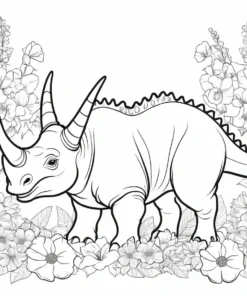 triceratops coloring page with flowers