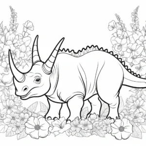 triceratops coloring page with flowers