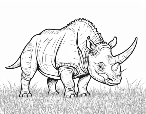 triceratops coloring page with grass