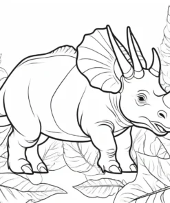 triceratops coloring page with leaves