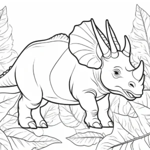 triceratops coloring page with leaves