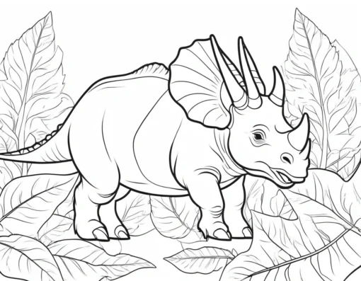 triceratops coloring page with leaves