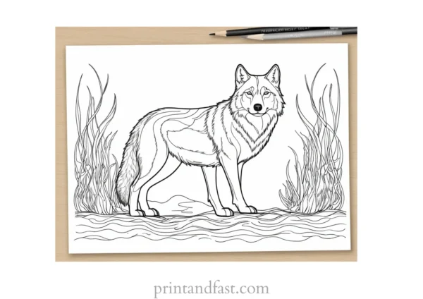 underwater wolf coloring sheet