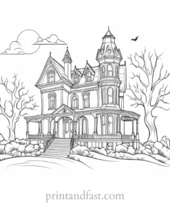 vintage haunted house coloring page
