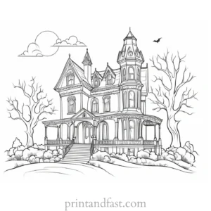 vintage haunted house coloring page