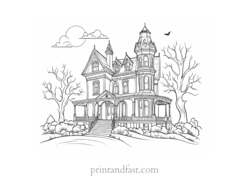 vintage haunted house coloring page