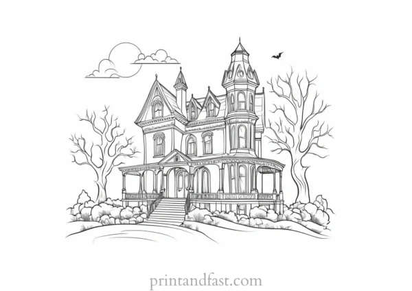 vintage haunted house coloring page