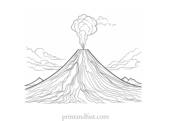 volcano coloring page black and white