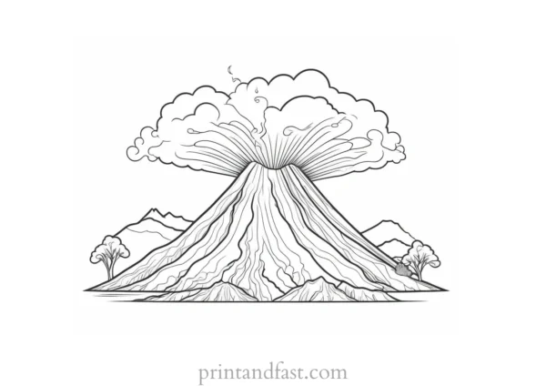 volcano coloring page detailed