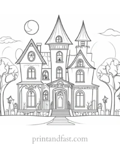 whimsical haunted house coloring page