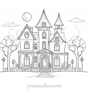 whimsical haunted house coloring page