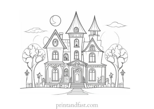 whimsical haunted house coloring page