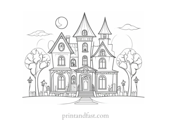 whimsical haunted house coloring page