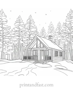 winter coloring page cabin