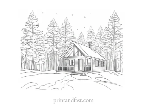 winter coloring page cabin