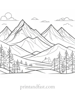 winter coloring page mountains