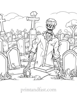 zombie coloring page with graveyard