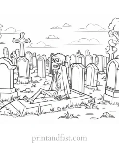 zombie coloring page with tombstones