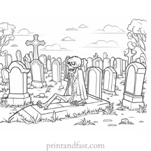 zombie coloring page with tombstones