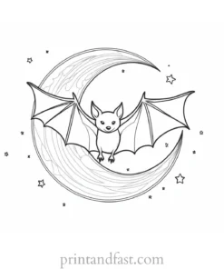 bat coloring page with moon