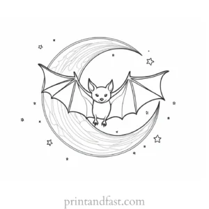 bat coloring page with moon