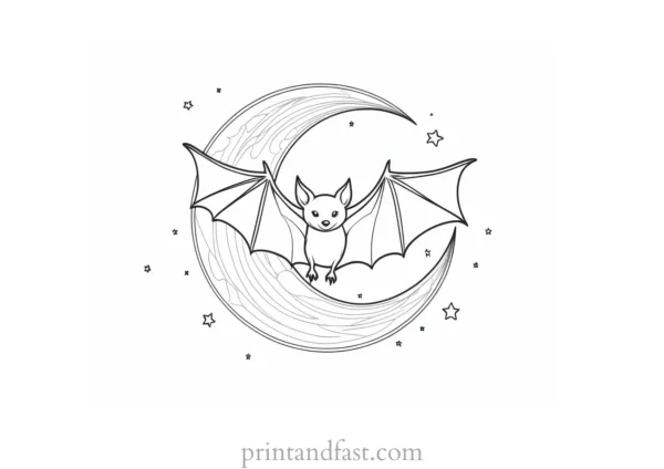 bat coloring page with moon