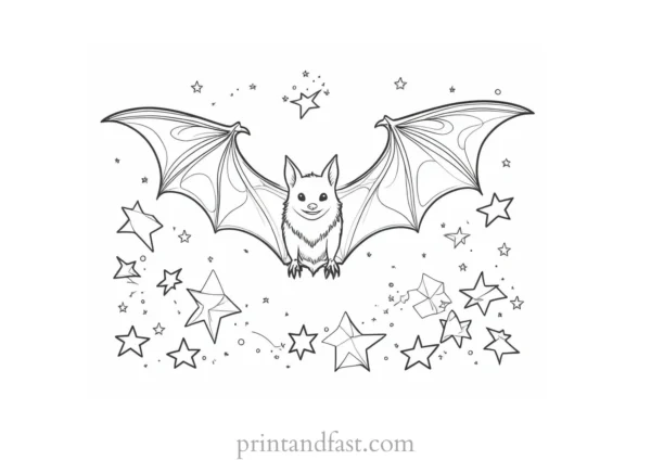 bat coloring page with stars